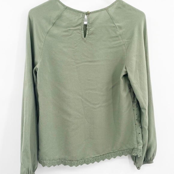 LUCKY BRAND I Top Blouse Eyelet Olive Green Medium - Picture 3 of 16